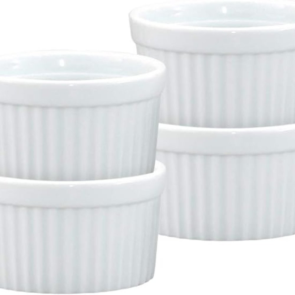 HIC Kitchen Souffle Ramekin Set, Fine White Porcelain, 4-Ounce, Set of 4